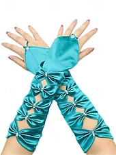 baratos Acessórios-Luvas de cetim de poliéster femininas do Mardi Gras em várias cores design elegante com detalhes em pérolas perfeitas para carnaval e bailes de máscaras