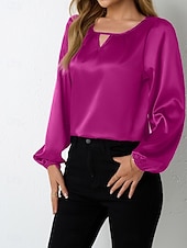 economico Bluse Semplici-Per donna Blusa Tinta unica Elegante Casual Manica Lunga Girocollo Top Regolari Quotidiano Blu Nero Vino Rosso Fucsia Estate Primavera