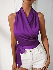 Недорогие Нарядные блузки-Жен. Блуза Открытая спина Полотняное плетение Стиль Секси Без рукавов НАЙКА НЕКО Обычные топы Праздники На выход Синий Черный Цвет шампанского Светло-зеленый Лиловый Лето Весна