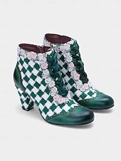 abordables Chaussures de femme-Bottes à talons à carreaux verts pour femmes – Style de carnaval vintage avec détails en dentelle parfaites pour le carnaval les festivals et les soirées costumées