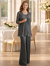 economico Tailleur pantalone della mamma-Tuta Completo Pantalone Tre Pezzi Lunghezza al pavimento Abito da cerimonia per signora Senza Maniche Collo gioiello Elegante Taglie Forti Con Stola Formale Ospite di nozze Ricevimento di matrimonio