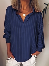 billige Enkle bluser-Dame Bluse Knapper Trykt mønster Stripet Stilfull Fritid Langermet Skjortekrage Vanlige topper Daglig Blå Gul Rød Grønn Vår Høst
