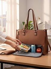 cheap Handbag &amp; Totes-Women's Faux Leather Tote Bag with Adjustable Shoulder Strap, Large Capacity, Waterproof, Multiple Colors - Perfect for Weekend Getaways and Daily Commute