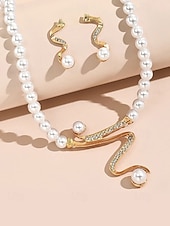 ieftine Nuntă ACC-Set de bijuterii pentru femei cu colier și cercei din perle artificiale, design elegant inspirat de șarpe, stil clasic de mireasă, pentru mirese, invitați la nuntă, petreceri de seară și banchete formale