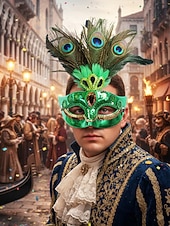 billige Tilbehør-Kvinnes påfugl fjær venetiansk masquerade-maske - grønn paljetter kostyme tilbehør karnevalpartier Mardi Gras cosplay  elegante masquerade-arrangementer