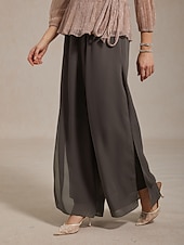  Women's Culottes Wide Leg Wide Leg Straight-Leg Trousers Elegant Full Length Mid Waist Elastic Waistband Comfort Stretchy Wedding Formal Casual Daily Gray Summer Spring Fall Regular Fit