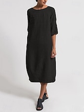 preiswerte Weißes Kleid-Damen Midikleid Sommerkleid Shiftkleid Urlaub Lässig Boho Täglich Strand Ferien Lässiger Schnitt Einfach Dreiviertelarm Rundhalsausschnitt Marineblau Schwarz Rote Hellgrau Sommer Frühling