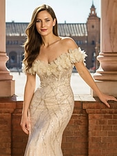 cheap Mermaid Evening Dresses-Mermaid Trumpet Floor Length Formal Dresses Evening Gown Quinceanera Dresses Elegant Party Sleeveless Off Shoulder Evening Party Wedding with Embroidered Flower