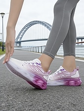 baratos Tênis de Corrida Femininos-Tênis feminino rosa com amortecimento a ar – calçado leve em mesh com degradê rosa, design respirável, confortável para corrida, caminhada, treinos na academia e uso casual.