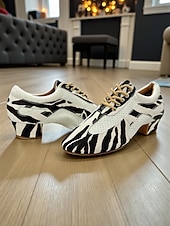 cheap Ballroom Shoes &amp; Modern Dance Shoes-Women's Zebra Print Lace-Up Professional Dance Shoes - Suede Sole Latin &amp; Ballroom Practice Heels, Breathable Design, Comfortable Training &amp; Performance Footwear for Women