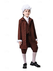 voordelige Outfits-250e jubileum VS Rococo Barok Outfits Lange Mouwen George Washington Koloniaal Onafhankelijkheidsoorlog Kostuum Jongens Carnaval Independence Day 4 juli Kinderen Jas Broeken Kraag