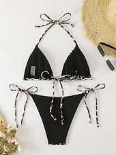 abordables Conjuntos de bikini-Mujer Bañadores Bikini 2 piezas Bermudas Traje de baño Espalda al Aire Vacaciones Ropa de playa Leopardo Cuello halter Sin Mangas Trajes de baño