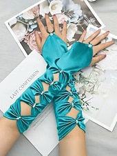 baratos Acessórios-Luvas de cetim de poliéster femininas do Mardi Gras em várias cores design elegante com detalhes em pérolas perfeitas para carnaval e bailes de máscaras