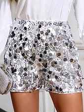 cheap Bermuda Shorts-Women's Chinos Shorts Elegant Fashion Short Medium Waist Plain Sequins Comfortable Inelastic Party Golden Black Silvery Summer Spring Regular Fit