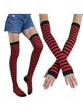 abordables Accessoires-Ensembles de chaussettes et gants à rayures montantes Mardi Gras pour femmes plusieurs couleurs design amusant et coloré parfaits pour le carnaval et les bals masqués
