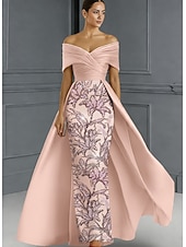  Linha A Longo Bordado com miçangas Vestido formal Vestido para a mãe da noiva Vestidos de noite Vestido de baile com sobressaia Vestido formal Elegante Brilhante Sedoso Sem Manga Ombro a Ombro