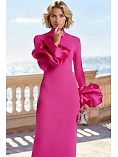 economico Lunghezza del pavimento-Abito da invitata di matrimonio a colonna di lunghezza fino al pavimento Abiti formali Abito da sera Abito per la madre della sposa a maniche lunghe scollatura alta elegante vintage formale con fiore