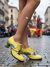 billiga Kvinno skor-Kvinnors Mardi Gras Gröna Snörning Knasiga Mönstrade Klackar Oxford – Färgglad Karneval Stil Perfekt för Festivalfirande Rolig  Vibrant Look