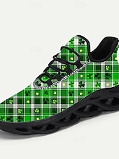  Мужские кроссовки ко Дню Святого Патрика – зеленые в клетку с клевером, идеально подходят для парадов и праздников.