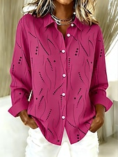 billiga Blommiga blusar-Dam Skjorta Knappar Mönster Grafisk Geometrisk Vintage Stylish Modern Långärmad Tröjkrage Vanliga toppar Dagligen Vit Ljusbrun Purpur Fuchsia Kaki Vår Vinter