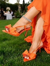 رخيصةأون ضيف حفل الزفاف-حذاء بكعب عالٍ مفتوح من الخلف مزين بفيونكة من الساتان باللون الأرجواني للنساء - حذاء أنيق لحفلات الزفاف في الحديقة، مثالي لحفلات العشب الخارجية وفعاليات الربيع والصيف