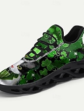  Sneakers da uomo a tema San Patrizio: grafica verde con trifoglio e gatto, comode, perfette per feste di San Patrizio ed eventi divertenti