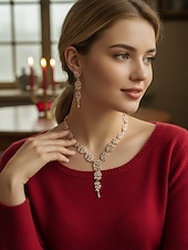 voordelige Valentijnsdag-Gouden damesketting en oorbellenset met strass-steentjes - elegante, glinsterende sieraden voor feest- en avondgelegenheden