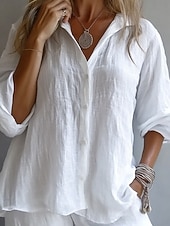 abordables Blusas Elegantes-Mujer Camisa Blusa Botones Asimétrico Plano Elegante Activo Manga Larga Cuello Camisero Tops regulares Festivos Noche Blanco Amarillo Rosa Azul cielo Verano