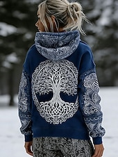 abordables Hauts Vikings-Femmes Sweat à capuche Imprimé Graphique Géométrique Tribal Occasionnel manche longue À capuche Hauts Réguliers Occasionnel Tenue de soirée Rue Bleu Rose Claire Printemps Automne Hiver