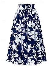 tanie Spódnice casualowe-Damskie Elegancja Moda Codzienny Midi Wysoka talia Spódnice Kwiatowy Ściągana na sznurek Nadruk Średnio elastyczny Codzienny Ulica Granatowy Czerwone wino Czarny Zielony Lato