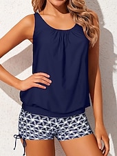 abordables Conjuntos de bikini-Día de la Independencia Tankini Patriótico para Mujeres Traje de Baño de 2 Piezas Pantalones Cortos Control de Abdomen Cintura Alta Delgado Sin Espalda Vacaciones Traje de Playa Gráfico Cuello en U