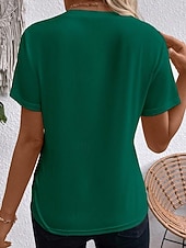 abordables T-shirt uni-Femmes T-shirt Rayé Classique Occasionnel Manche Courte Col ras du cou Hauts Réguliers Quotidien Sortir Week-end Jaune Vin Vert Gris Été Printemps