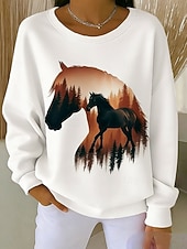 ieftine Vârfurile animalelor-Pentru femei Pullover Imprimeu Grafic Animal Cald Clasic Casual Manșon Lung Stil Nautic Topuri obișnuite Casual Casă Stradă Alb Galben Bej Primăvară Toamnă Iarnă