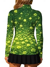  Saint Patrick Femmes Chat Trèfle Sweat-shirt Sweat-shirt polo Hauts Chemise manche longue Imprimé Quart de zip Sweat UPF50+ Résistant aux UV Protection UV Élastique Respirant Volley-ball Tennis Le