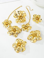 お買い得  アクセサリー-女性用 ステートメント ゴールドトーン フラワージュエリーセット – 合金ネックレス、イヤリング、ブレスレット、リング、カーニバル、マルディグラ、コスチュームパーティー用