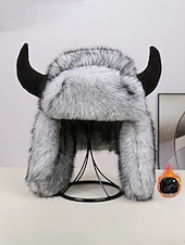 preiswerte Zubehör-Männliche warme Kunstpelzhorn Mardi Gras Hut | Multi-Farben Tier/Dämon Stil Bomber-Cap | Perfekt für Karneval Maskerade  Kostümpartys