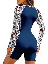 baratos Rash Guards de Uma Peça-Mulheres Normal Anti Atrito Roupa de banho Roupas de Banho Esportivas Floral Zip Up Bojo Removível Zíper Frontal Proteção Solar UV UPF50+ Ultra Leve (UL) Manga Longa Roupa de Banho Anti Atrito Surfe