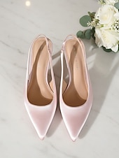 economico Invitato al matrimonio-scarpe da donna con tacco a spillo in raso color champagne – eleganti scarpe eleganti a punta per invitati a matrimoni in città, feste ed eventi formali