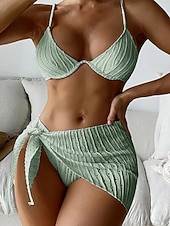 ieftine Seturi de bikini-Pentru femei Costume de Baie Bikini Trei piese Fustă Costum de baie Fără Spate Costum de plajă Sexy Culoare solidă Gâtul halter Fără manșon Costume de baie