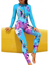baratos Rash Guards de Uma Peça-Mulheres Normal Anti Atrito Proteção solar de corpo inteiro Roupa de banho Leopardo oceano Com sutiã embutido Zíper Frontal Proteção Solar UV Cobertura Total UPF50+ Manga Longa Corpo Inteiro Roupa de