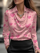  Valentijnsdag Dames Overhemd Afdrukken Gedrapeerd Hart Liefde Elegant Stijlvol Casual Lange mouw Col Normale tops Dagelijks Werk Feestdagen Blozend Roze Zomer Lente