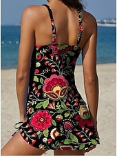 Χαμηλού Κόστους Τανκίνι-Γυναικεία Μαγιό τανκίνι Φούστα Μαγιό Κομψό Διακοπές Φλοράλ Γραφική Λαιμόκοψη V Αμάνικο Μαγιό