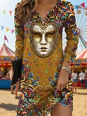 preiswerte Karnevalskleidung für Damen-Damen Langes Kleid Maxikleid Freizeitkleid T-Shirt-Kleid Mode Basic Modern Täglich Outdoor Urlaub Normale Passform Grafik Langarm V Ausschnitt Hellgelb Gelb Burgunderrot Dunkelgrün Frühling Herbst
