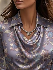 economico Bluse Eleganti-Per donna Camicia Elegant Top in raso A calotta di seta Stampato Drappeggiato Floreale Elegante Casual Manica Lunga Scollo a Cascata Top Regolari Quotidiano Lavoro Ferie Viola Primavera Autunno