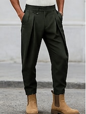 cheap Slim-Men's Trousers Dress Pants Chinos Pocket Pleats Solid Color Comfort Wearable Daily Outdoor Office Streetwear Stylish Black Green