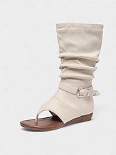 preiswerte Cowboy &amp; Western Stiefel-Braune, lässige Boho-Stiefeletten aus Wildleder mit offener Zehenpartie und Schnallendetail – stylisches Festival-Schuhwerk, perfekt für Musikfestivals und Outdoor-Veranstaltungen