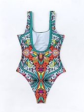 preiswerte Einteilige Badeanzüge-Damen Einteiler Badeanzug Slimming Boho Monokini Bauchkontrolle Hohe Taille Slim Rückenfrei Urlaub Strandmode Blumen U-Ausschnitt ärmellos Schwimmsuits