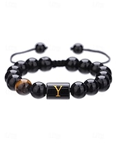billige Menns smykker-Justerbart armbånd i naturstein for menn med alfabetbokstavdesign, kan tilpasses med 26 bokstaver, perfekt for gave, uformelle anledninger og spesielle anledninger