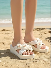 economico Donne-Per donna Passeggiata Spiaggia Festa in giardino Applicazioni Tacco basso Punta bicolore Elegante Bohemien Vacanza Microfibra Slip-on Avorio