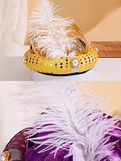 お買い得  アクセサリー-男性用カーニバルプリンススパンコールターバンキャップ | 多色、ポリエステル、羽根とパールアクセント付き | 仮装、ハロウィーン、祝祭のイベントに最適